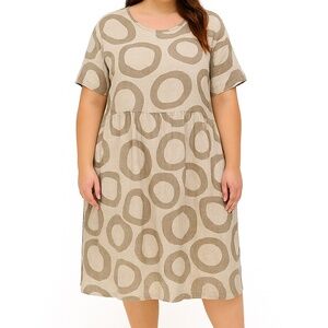 Caterina Ricci 3X Midi Dress Beige Taupe Linen Pockets Boho Artsy Lagenlook